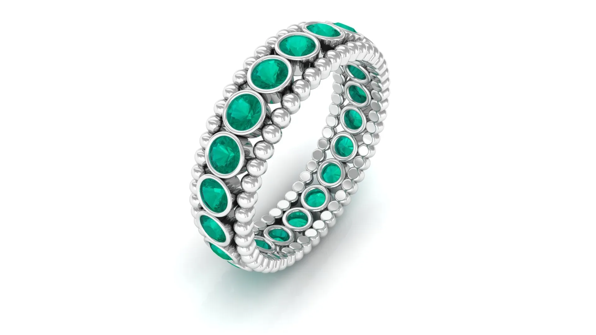 1.50 CT Natural Emerald Full Eternity Band Ring with Beaded Details