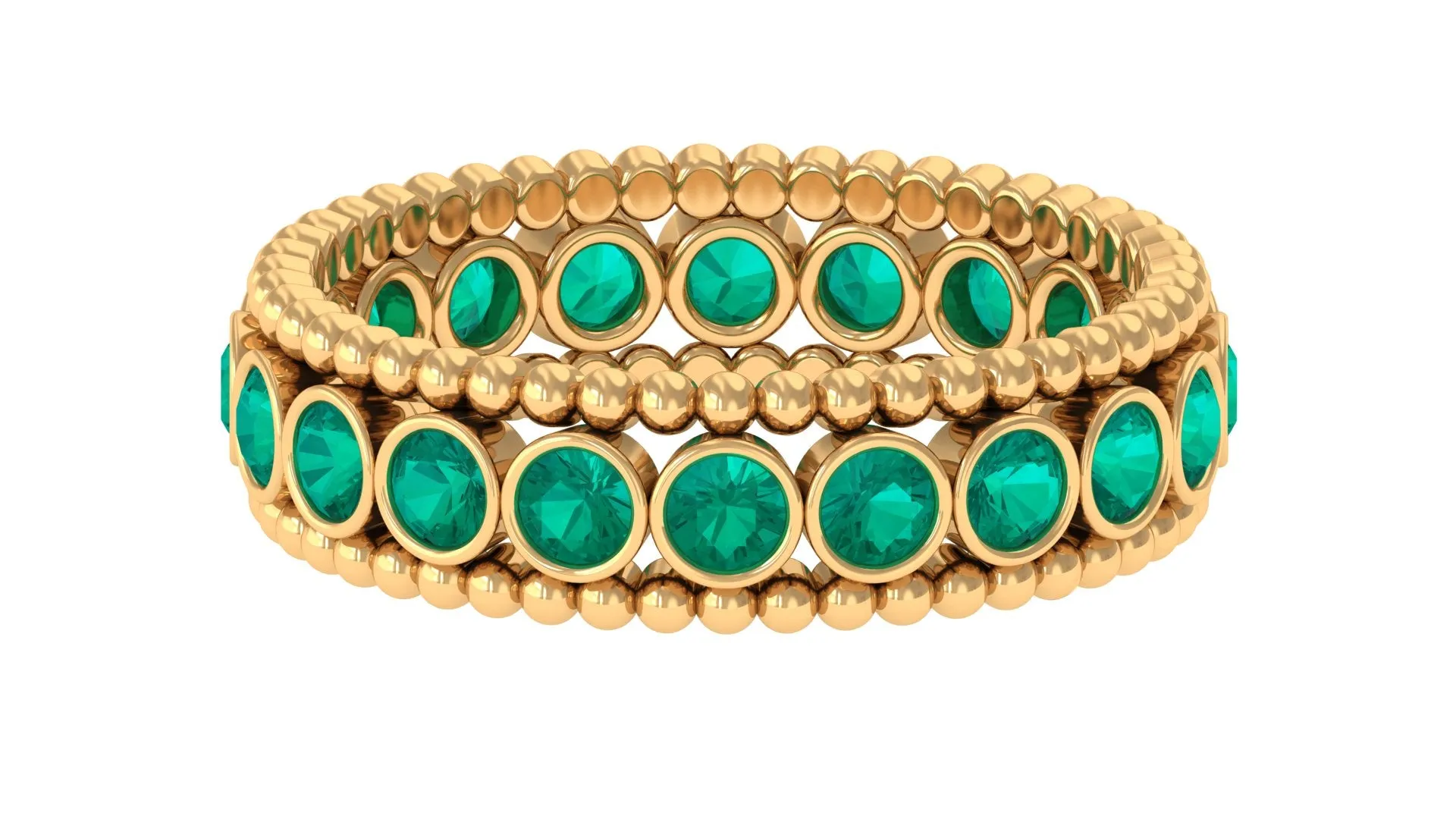 1.50 CT Natural Emerald Full Eternity Band Ring with Beaded Details
