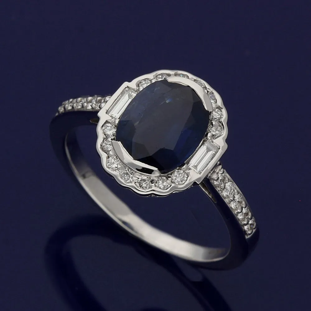 18ct White Gold Sapphire & Diamond Oval Cluster Ring