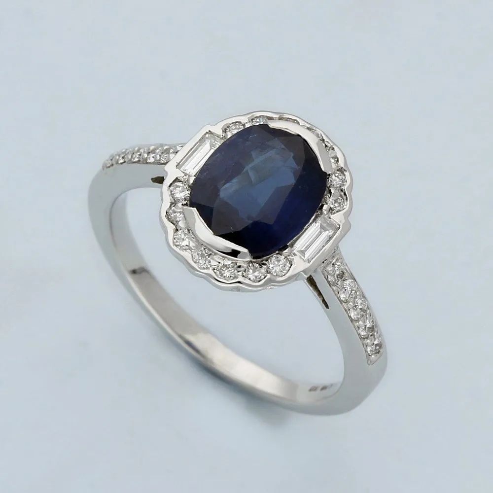 18ct White Gold Sapphire & Diamond Oval Cluster Ring