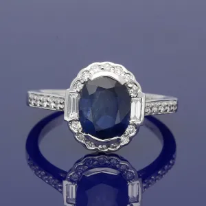 18ct White Gold Sapphire & Diamond Oval Cluster Ring