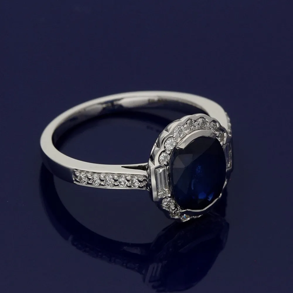 18ct White Gold Sapphire & Diamond Oval Cluster Ring