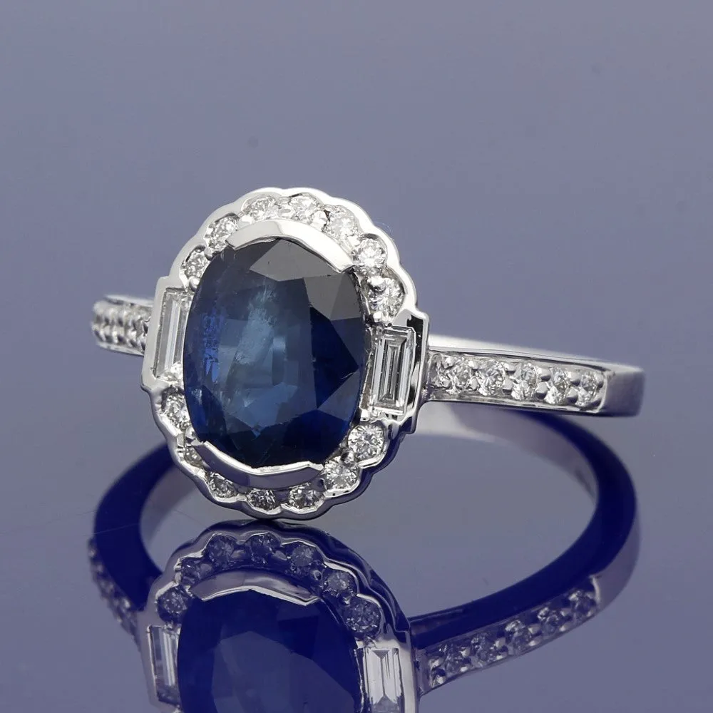 18ct White Gold Sapphire & Diamond Oval Cluster Ring