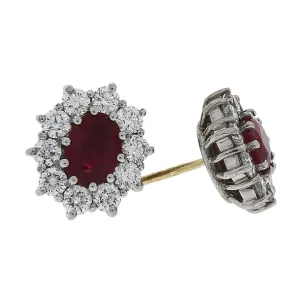 18ct yellow and white gold Ruby and Diamond claw set stud earrings