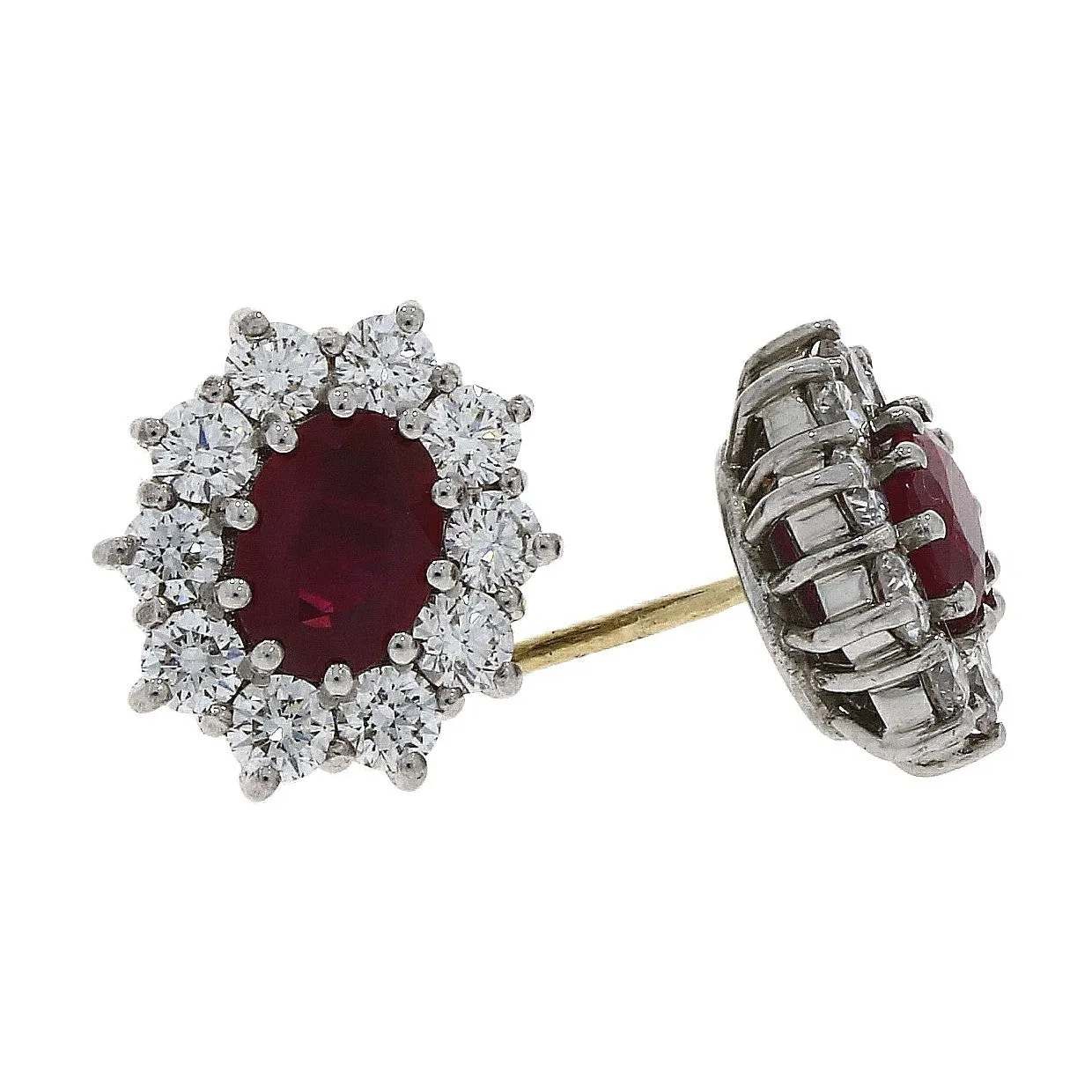 18ct yellow and white gold Ruby and Diamond claw set stud earrings