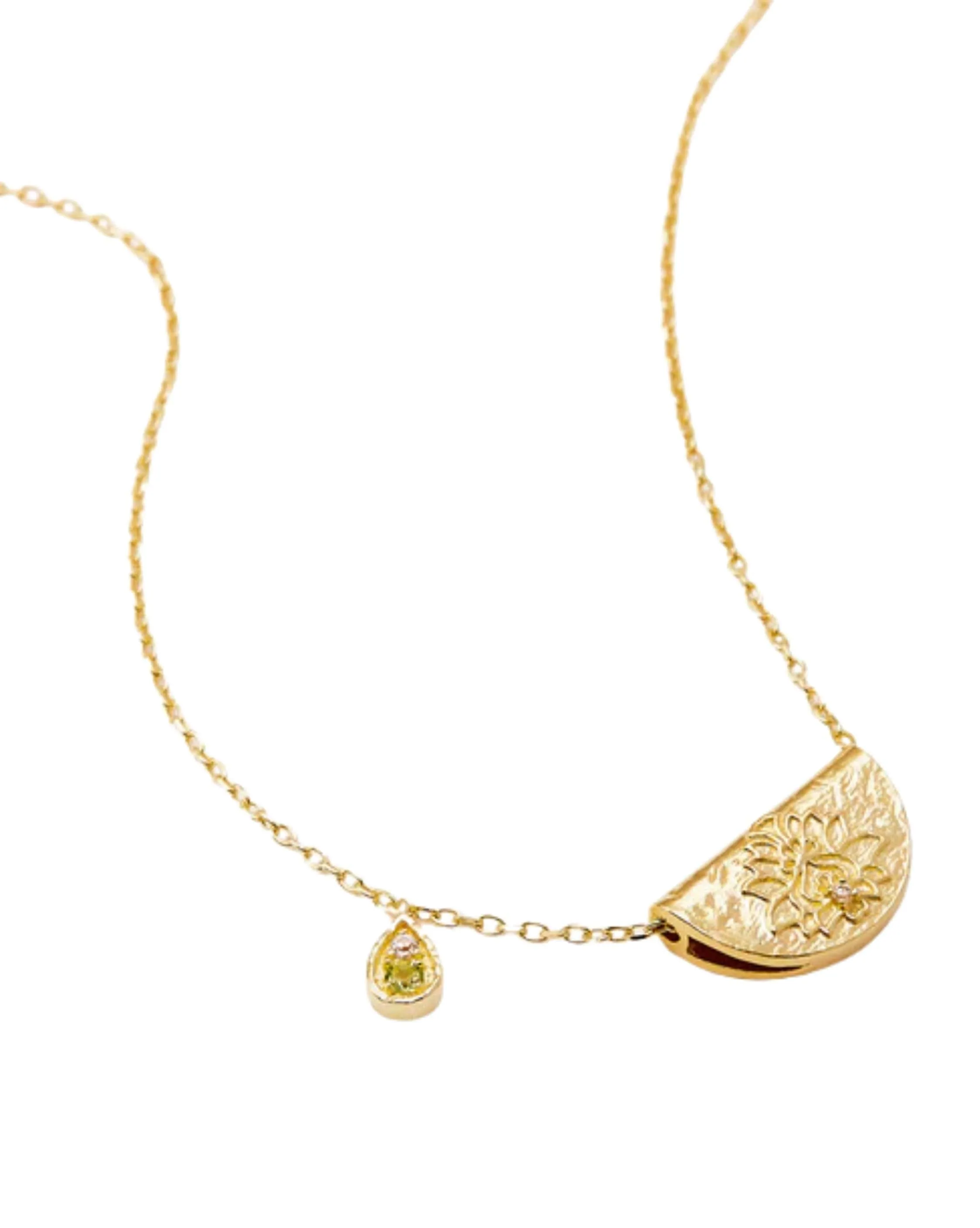 18k Gold Vermeil Lotus Birthstone Necklace - August - Peridot