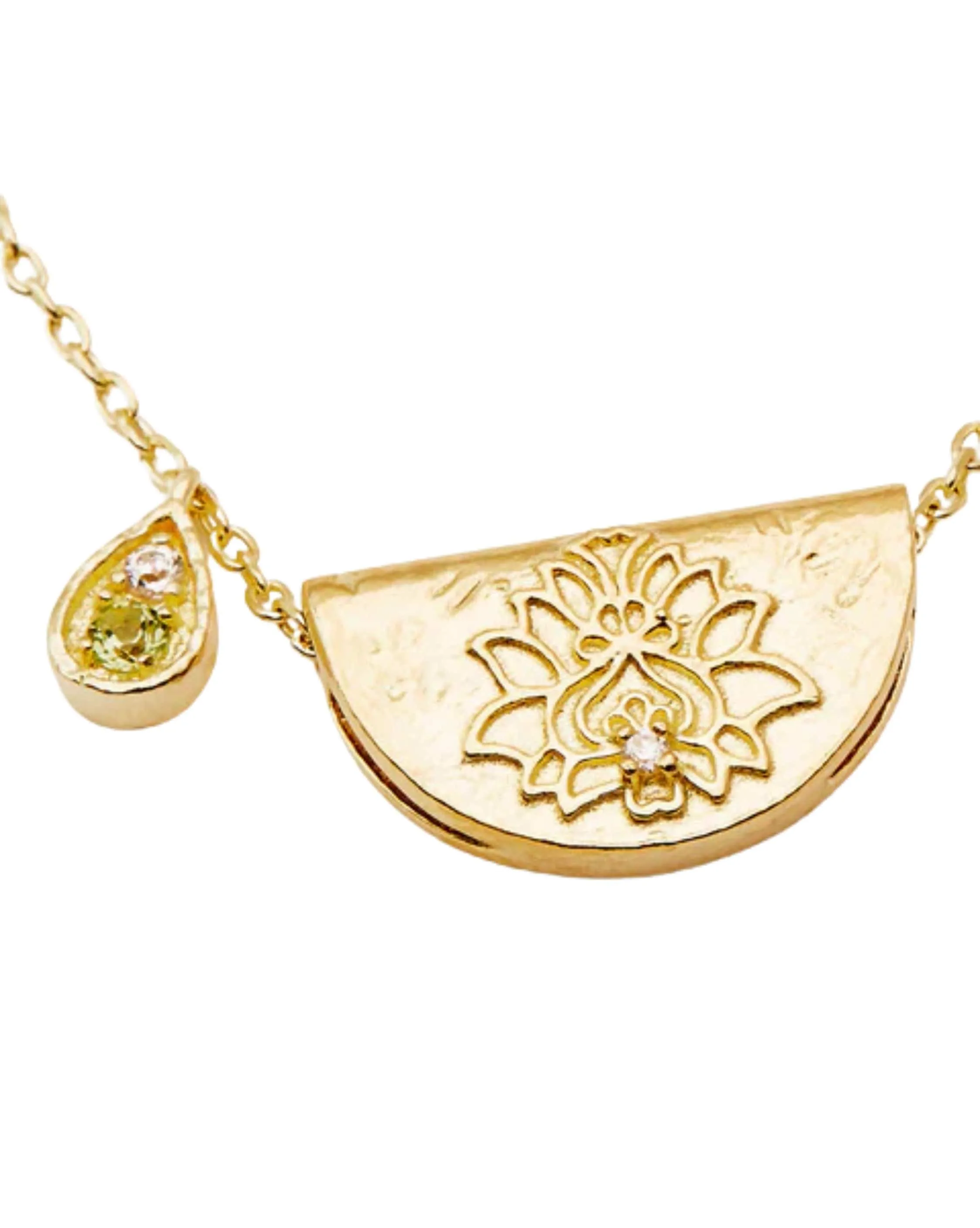 18k Gold Vermeil Lotus Birthstone Necklace - August - Peridot