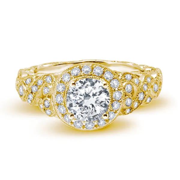 18K YELLOW GOLD HALO DIAMOND ENGAGEMENT RING