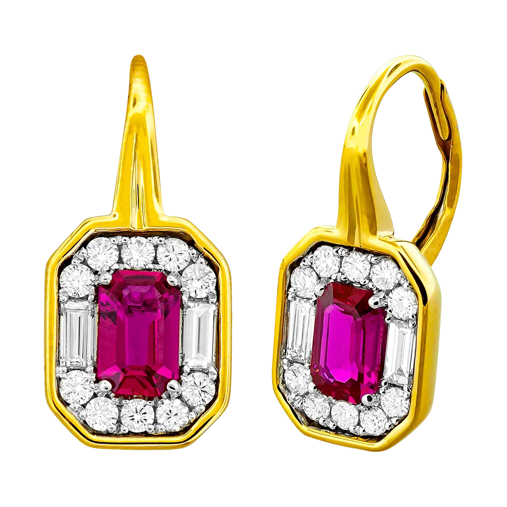 18K Yellow Ruby and Natural Diamond Dangle Earrings