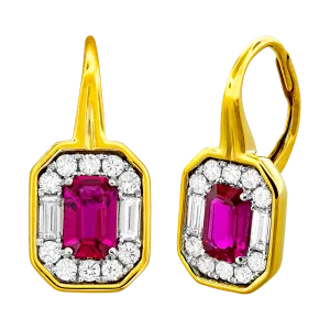 18K Yellow Ruby and Natural Diamond Dangle Earrings