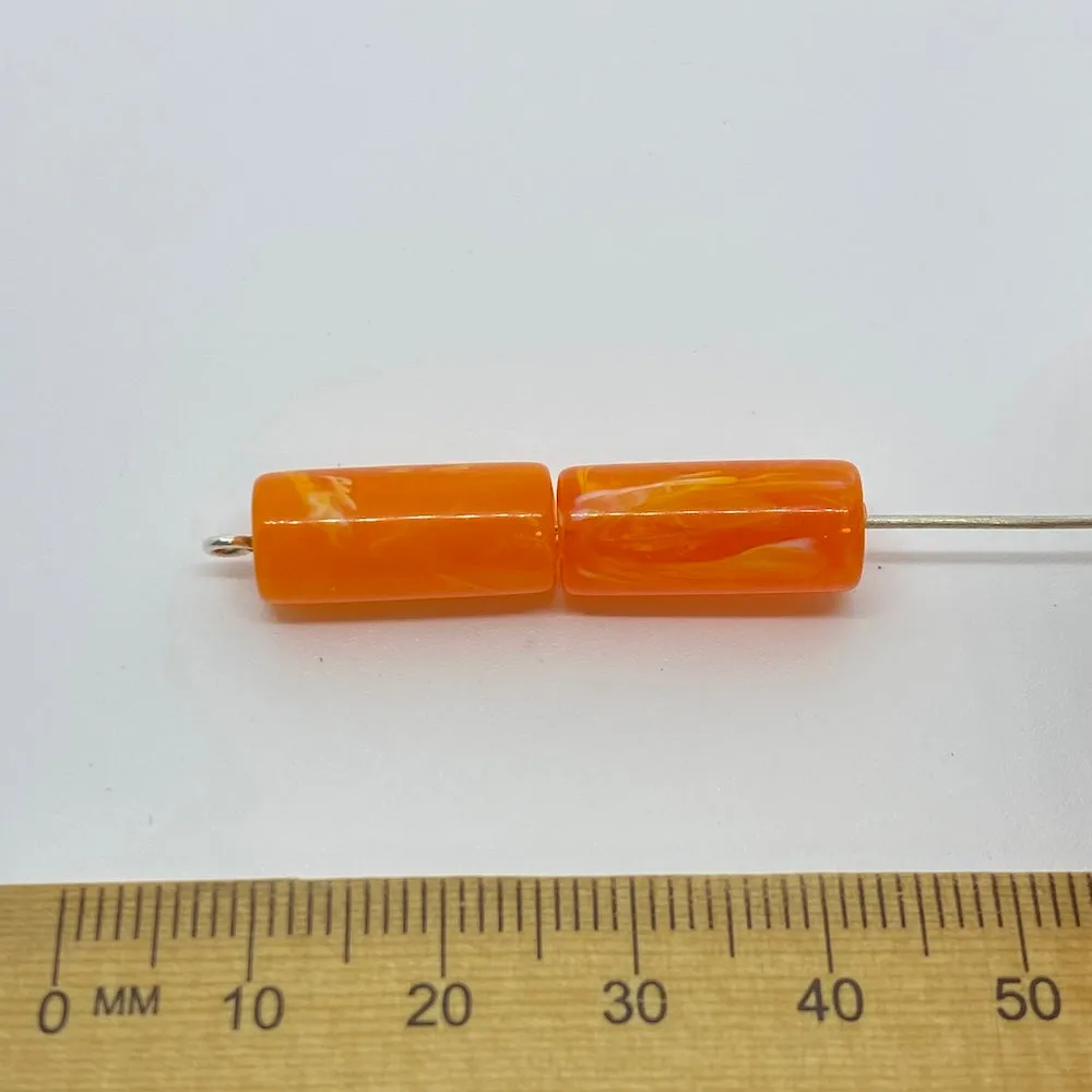 18x8mm Tube (10) - Orange - Vintage Opaque Marbled Effect Beads