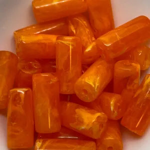 18x8mm Tube (10) - Orange - Vintage Opaque Marbled Effect Beads