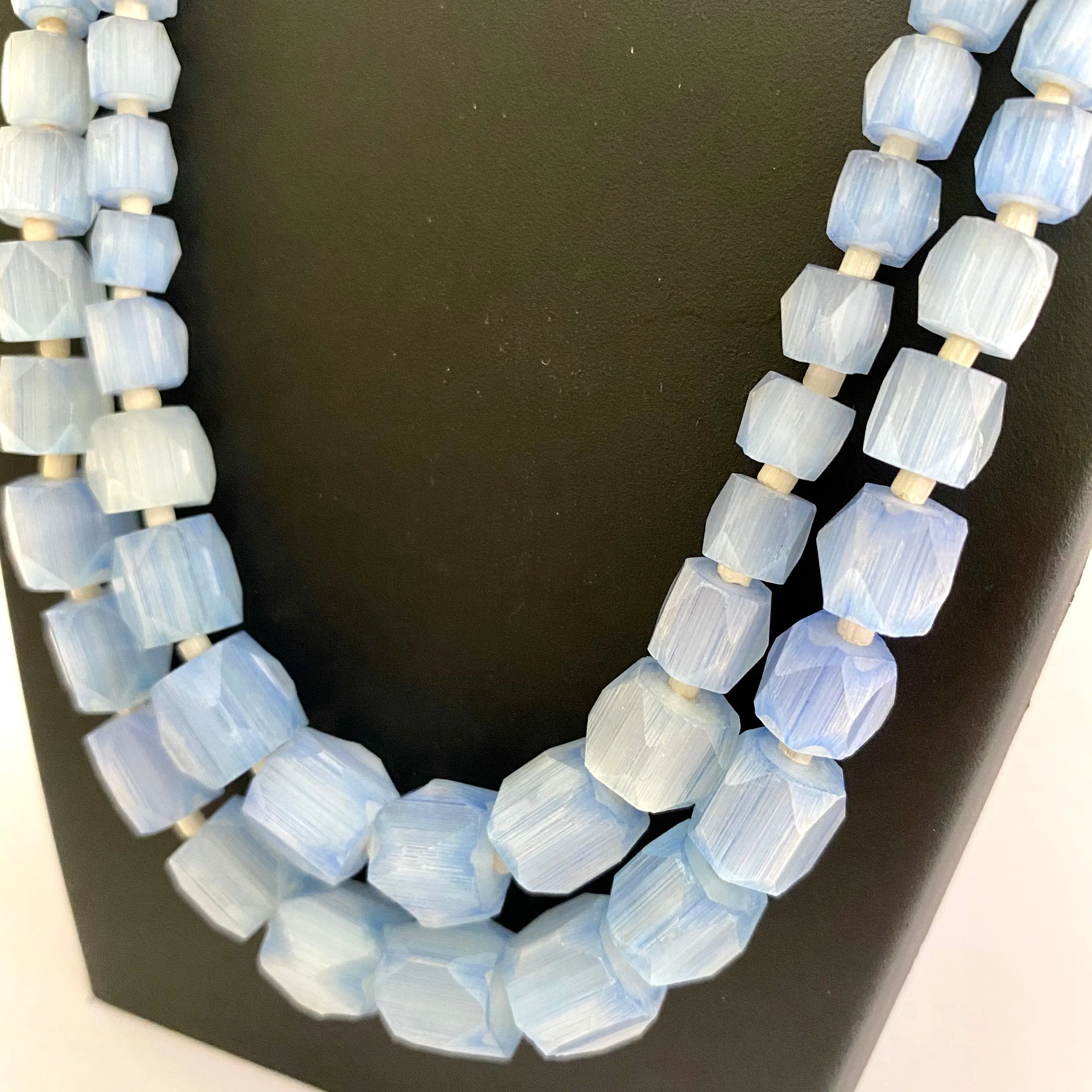 1960s Ice Blue Faceted Glass Bead Necklace