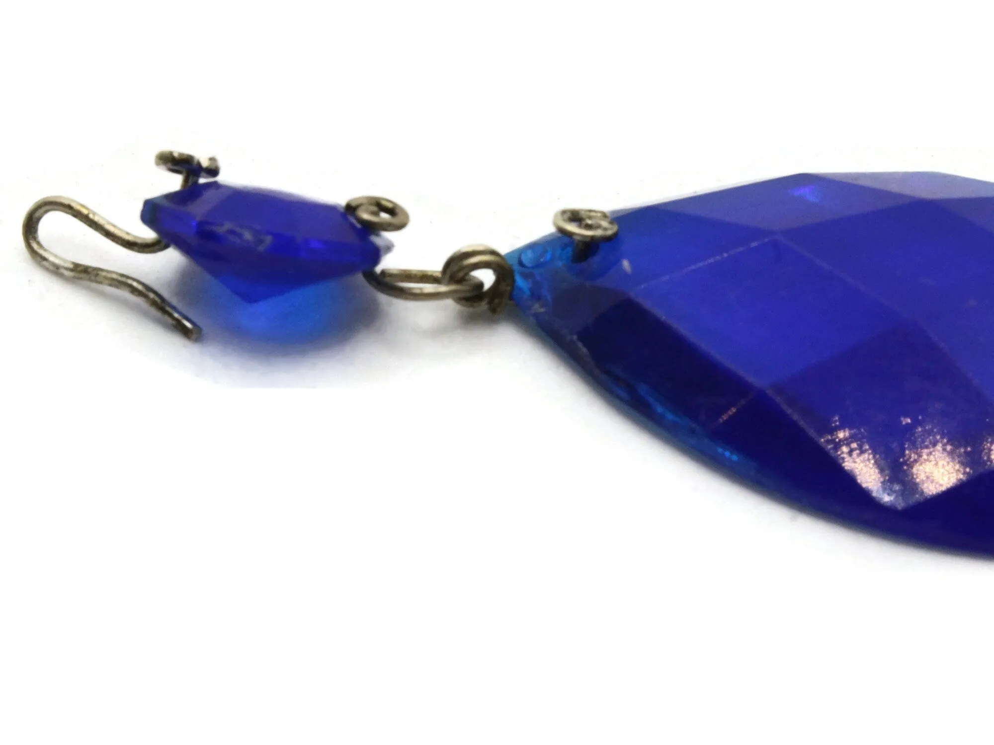 2 64mm Clear Blue Vintage Plastic Drop Teardrop Pendant - Chandelier Dangle