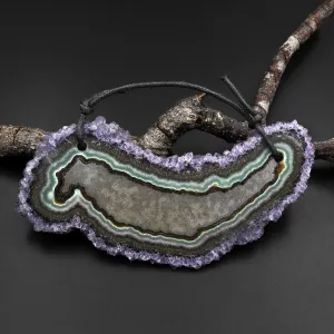 2 Hole Pendant Natural Amethyst Stalactite Flower Pendant Flat Slice Freeform One of a Kind P0169