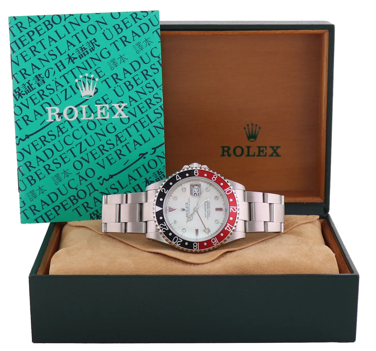 2000 DIAMOND Rolex GMT-Master 2 II Coke Blue Black Steel 16710 40mm Watch Box