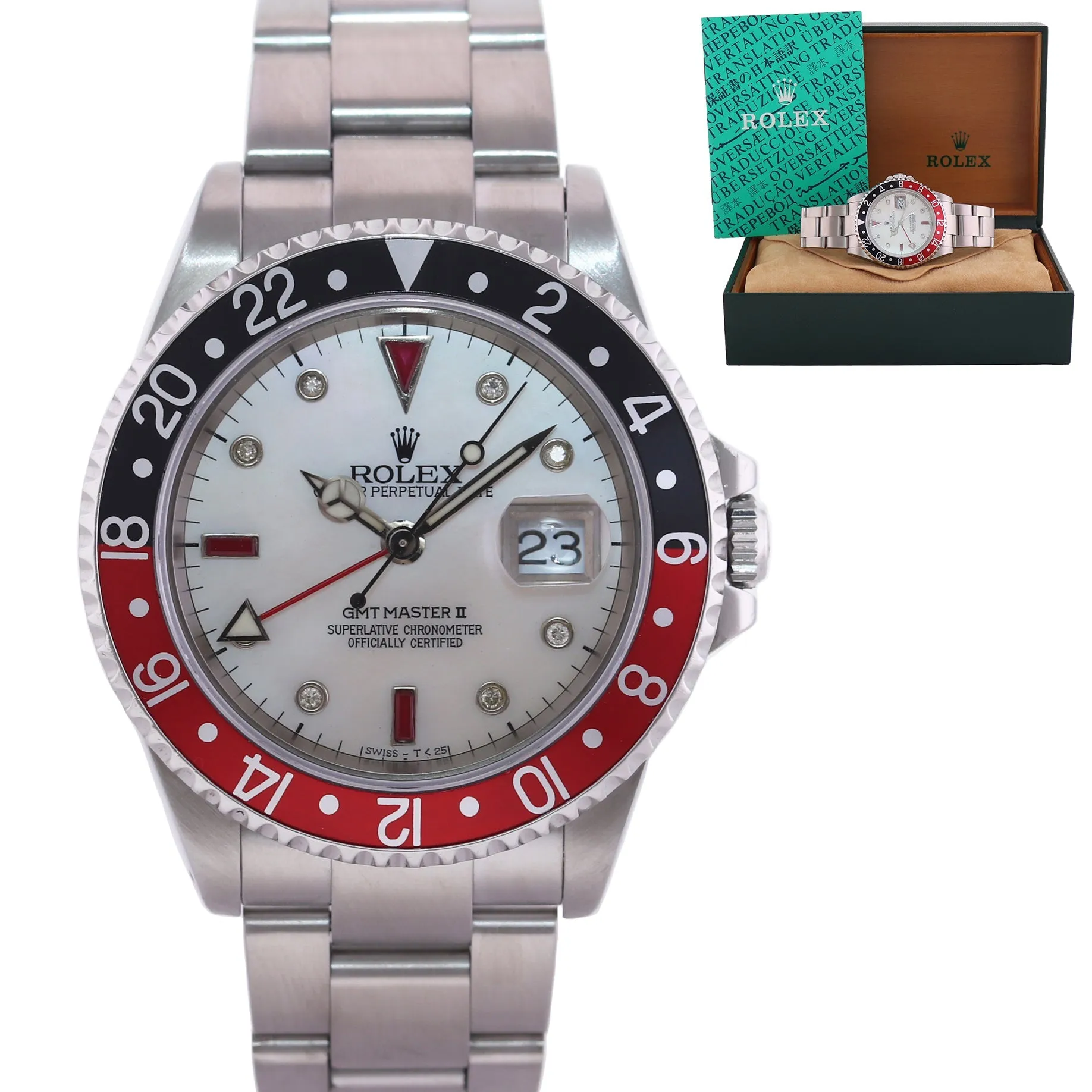 2000 DIAMOND Rolex GMT-Master 2 II Coke Blue Black Steel 16710 40mm Watch Box