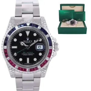 2016 MINT Diamond Ruby & Sapphire Rolex GMT Master II 116710 Steel 40mm Black Watch
