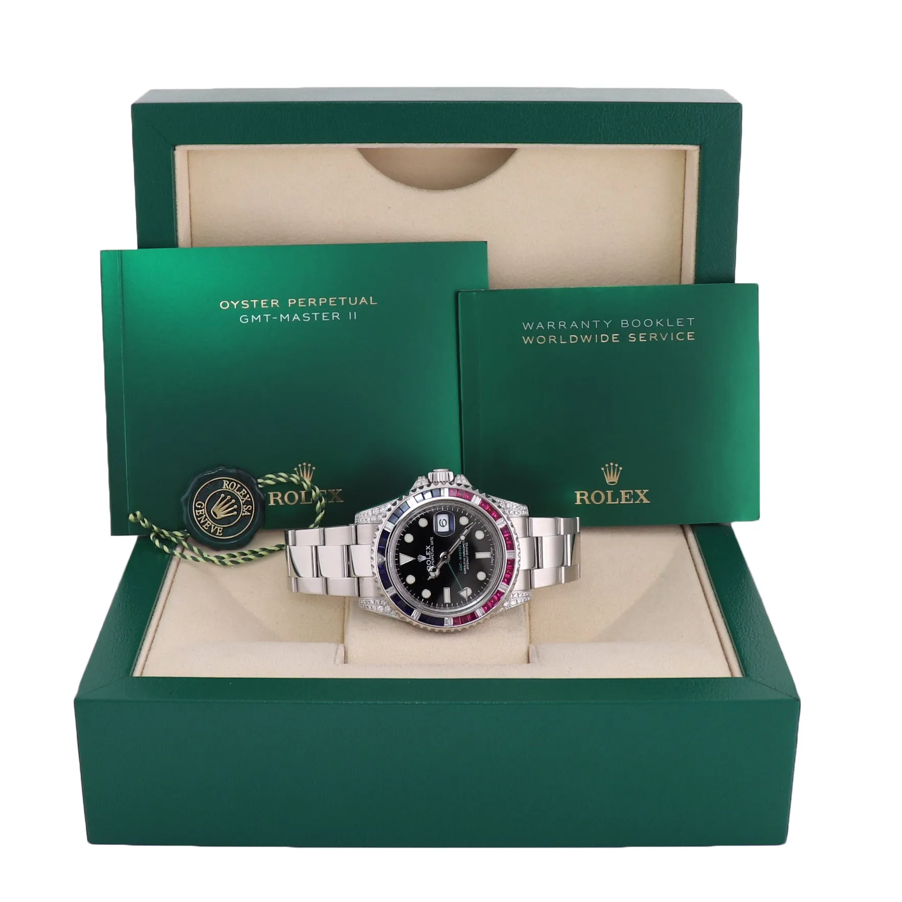 2016 MINT Diamond Ruby & Sapphire Rolex GMT Master II 116710 Steel 40mm Black Watch