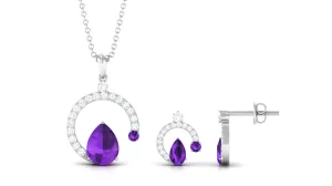 2.25 CT Pear Cut Amethyst and Moissanite Minimal Pendant and Earrings Set