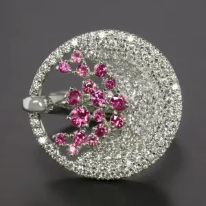 2ct RUBY DIAMOND COCKTAIL RING 18k WHITE GOLD PAVE CLUSTER DESIGNER NATURAL