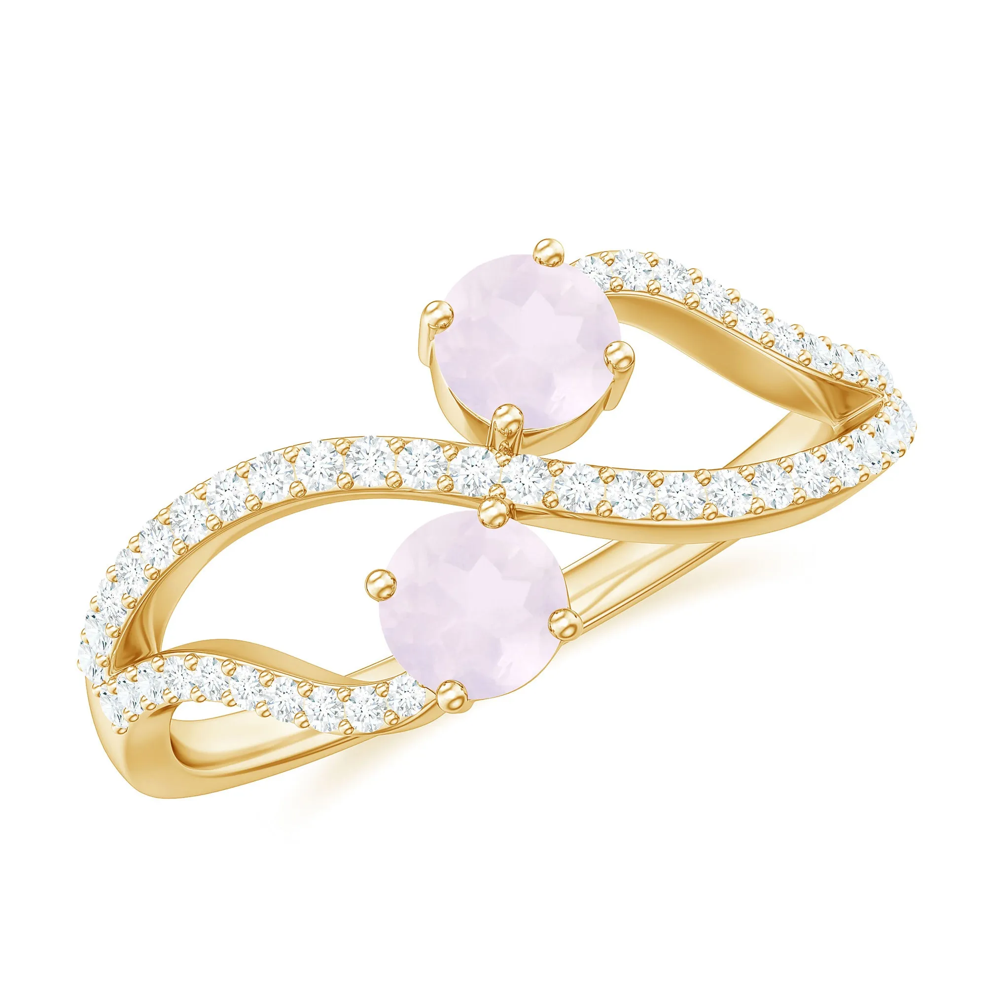 3/4 CT Minimal Rose Quartz and Diamond Engagement Ring