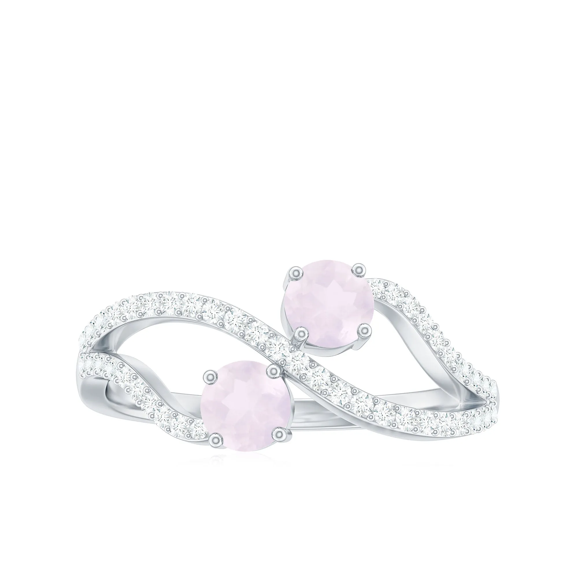 3/4 CT Minimal Rose Quartz and Diamond Engagement Ring