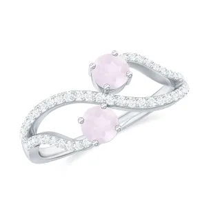 3/4 CT Minimal Rose Quartz and Diamond Engagement Ring