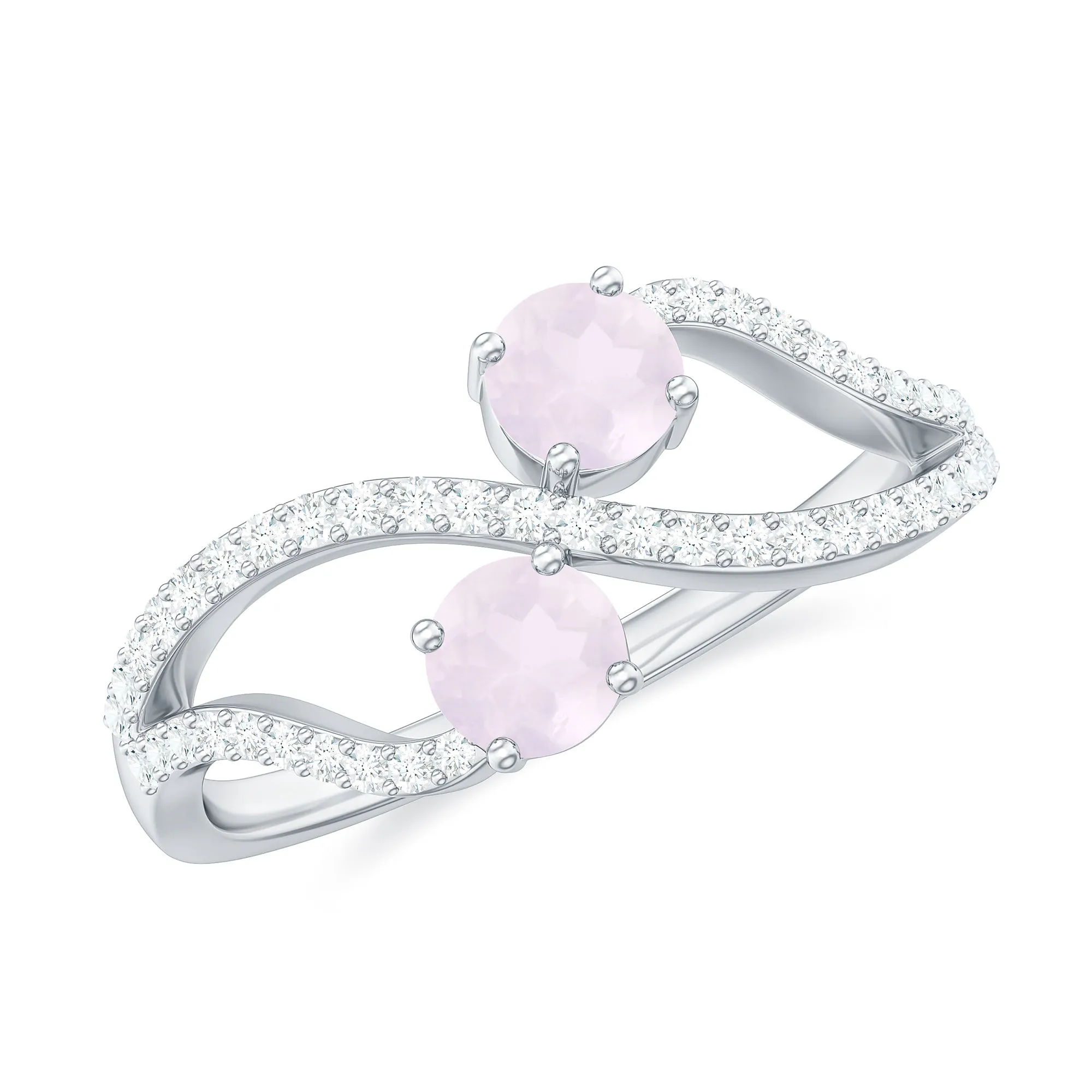 3/4 CT Minimal Rose Quartz and Diamond Engagement Ring