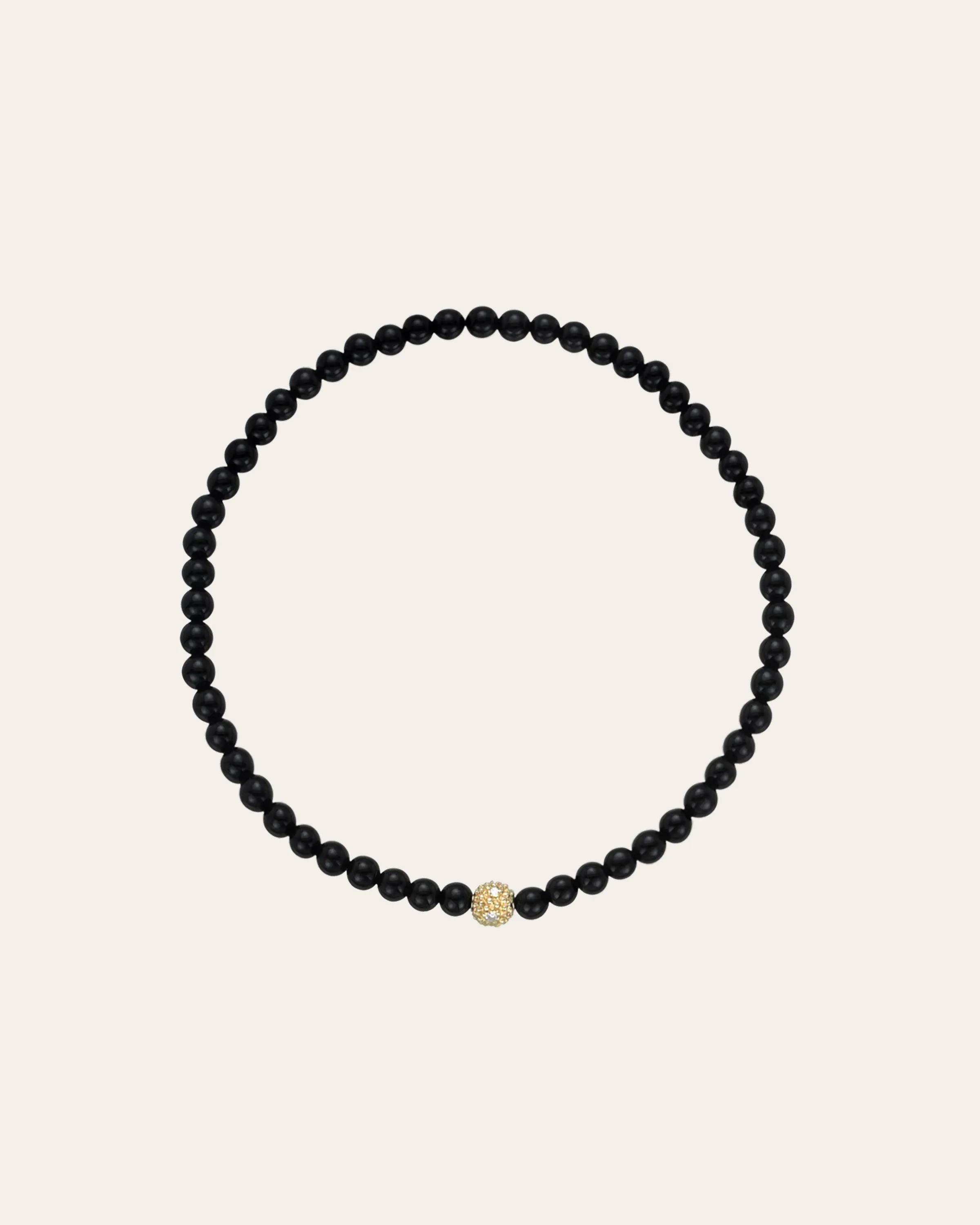 3mm Black Onyx Bead Bracelet With Diamond Bead