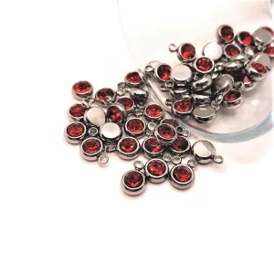 4, 20 or 50 Pieces: 201 Stainless Steel, Bright Red Ruby July Birthstone Rhinestone Charms