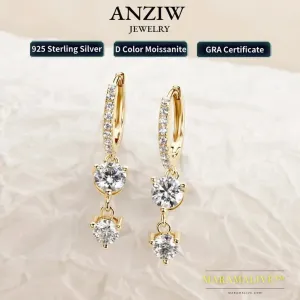 4mm 5mm Round Moissanite Long Tassel Earrings 100% 925 Sterling Silver Women's Hoop Dangle Earrings Wedding Jewelry Gifts