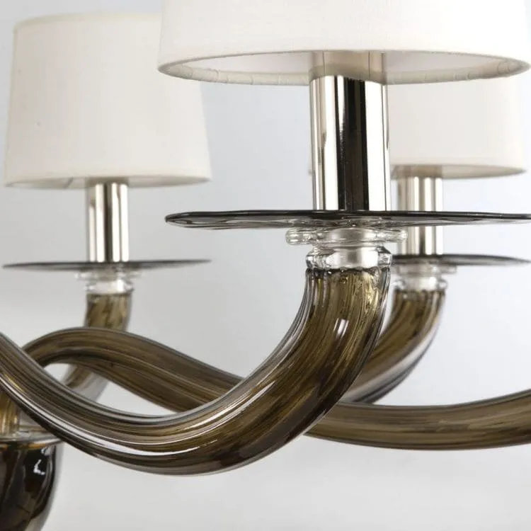 8 Light Chandelier in Smoke Murano Glass