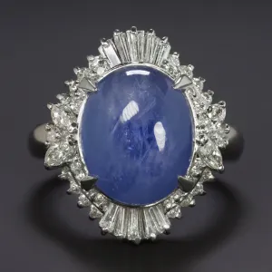 8.5ct NATURAL STAR SAPPHIRE DIAMOND COCKTAIL RING PLATINUM HALO OVAL BLUE BIG