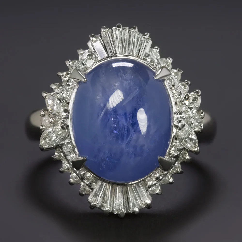 8.5ct NATURAL STAR SAPPHIRE DIAMOND COCKTAIL RING PLATINUM HALO OVAL BLUE BIG