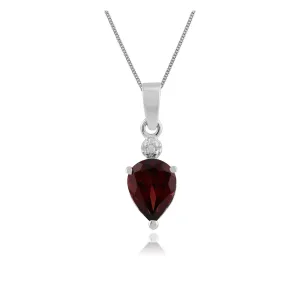 9 karat Weißes Gold Granat & Diamant 18zoll Halskette