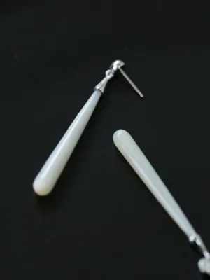 925 Silver Long Teardrop White Mother of Pearls Earrings