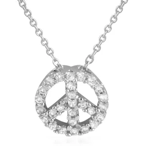925 Silver Peace Sign CZ Charm Necklace