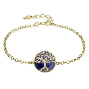 9ct Yellow Gold Lapis Lazuli Round Tree of Life Chain Bracelet
