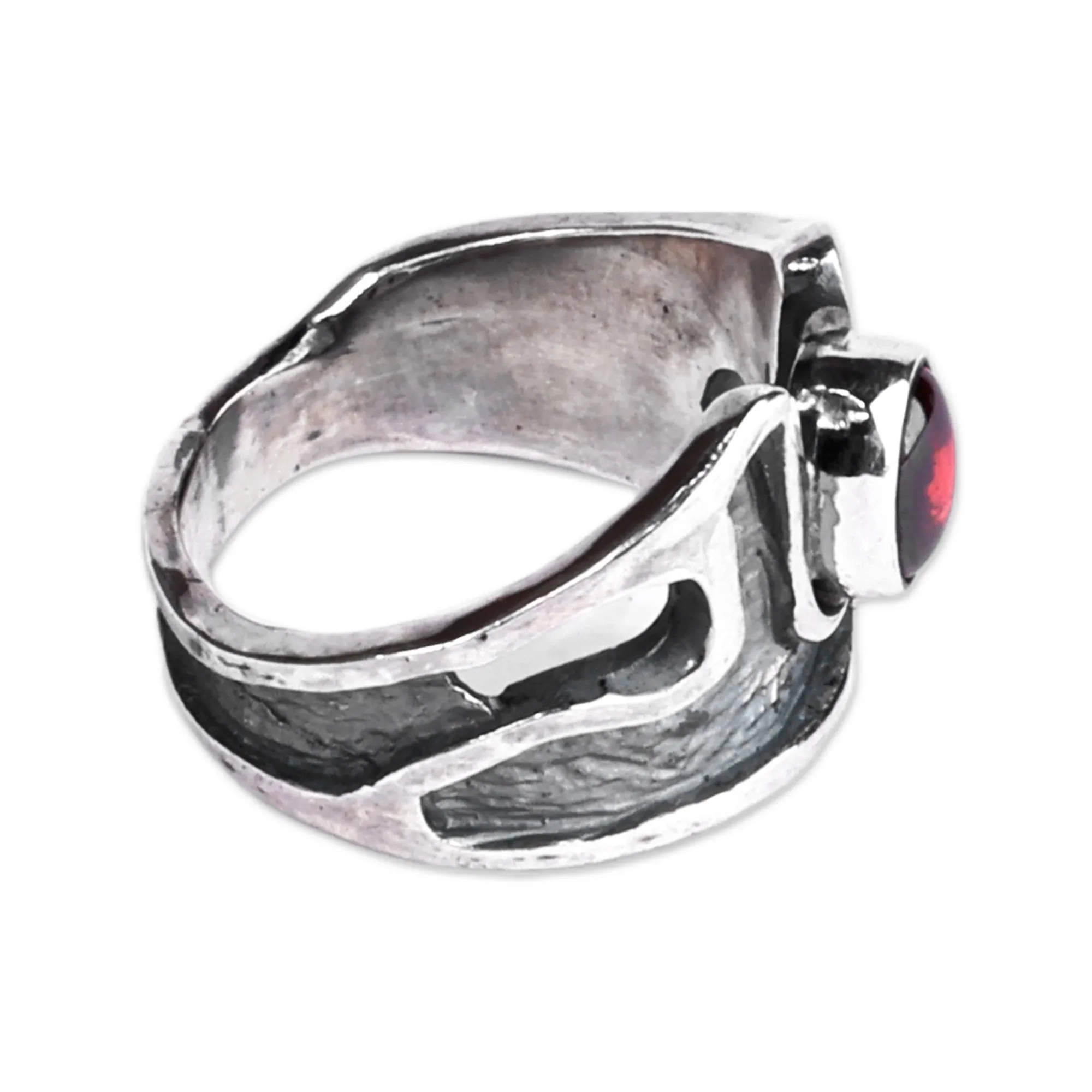 Abstract Sterling Silver Garnet Cocktail Ring from Armenia - Passion's Strength | NOVICA