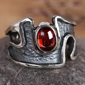 Abstract Sterling Silver Garnet Cocktail Ring from Armenia - Passion's Strength | NOVICA