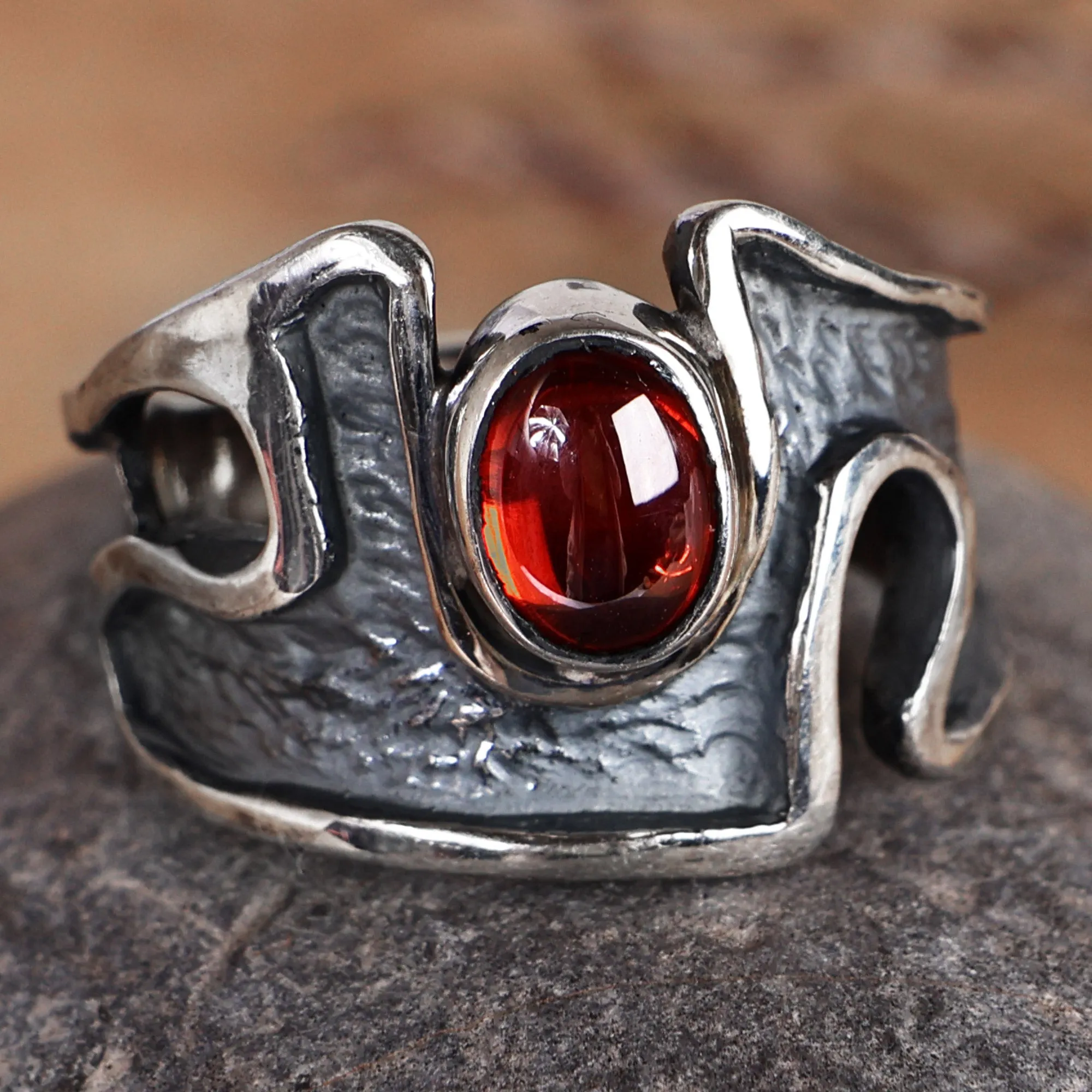 Abstract Sterling Silver Garnet Cocktail Ring from Armenia - Passion's Strength | NOVICA