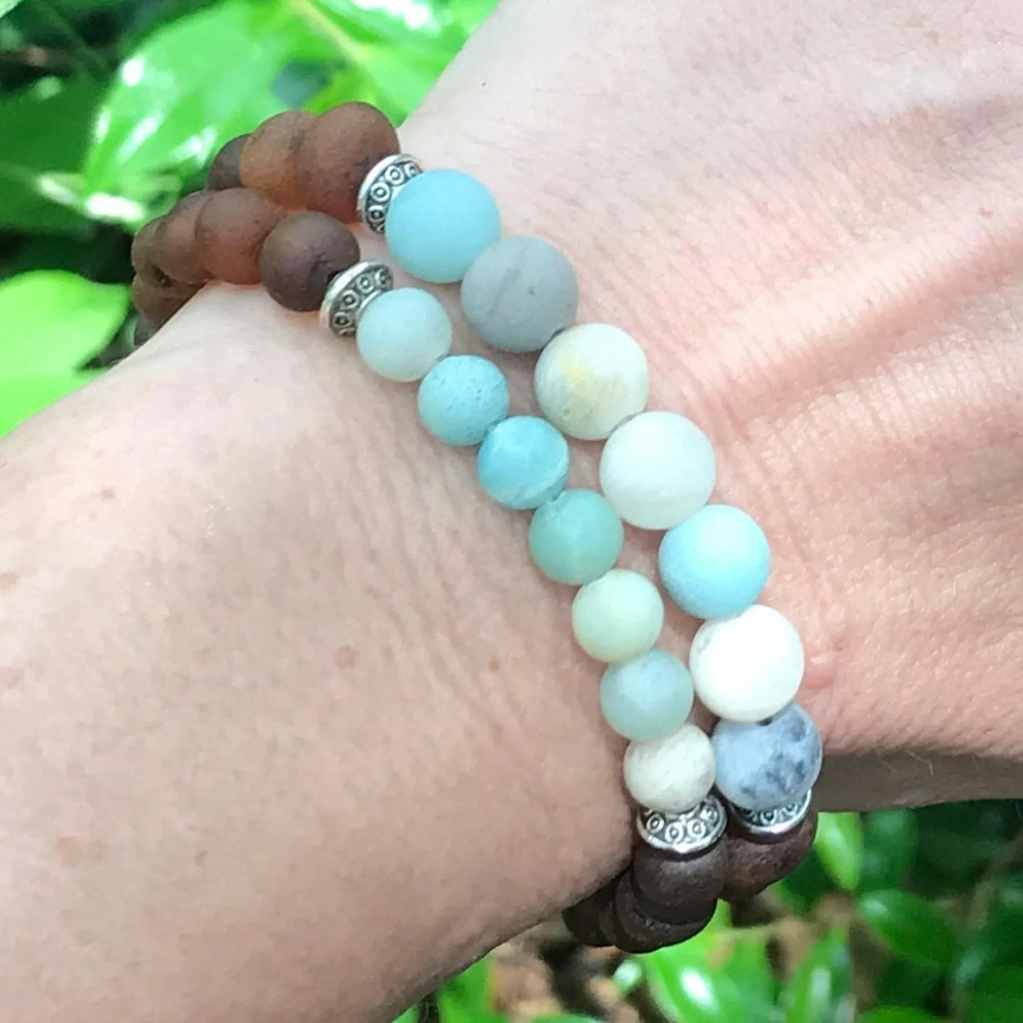 Adults | Amazonite   Raw Cognac Amber Bracelet