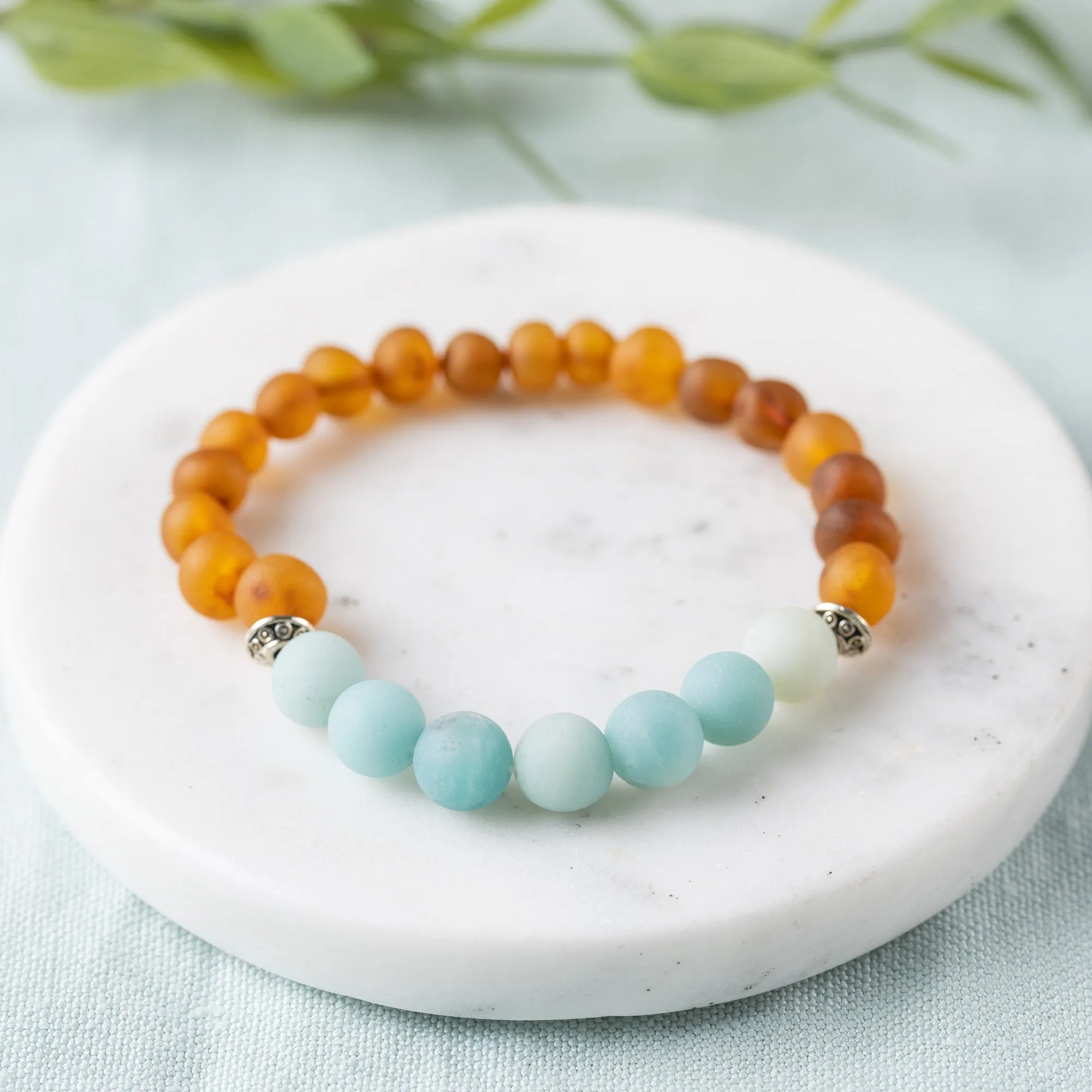 Adults | Amazonite   Raw Cognac Amber Bracelet
