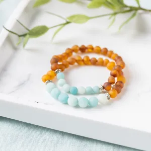 Adults | Amazonite   Raw Cognac Amber Bracelet