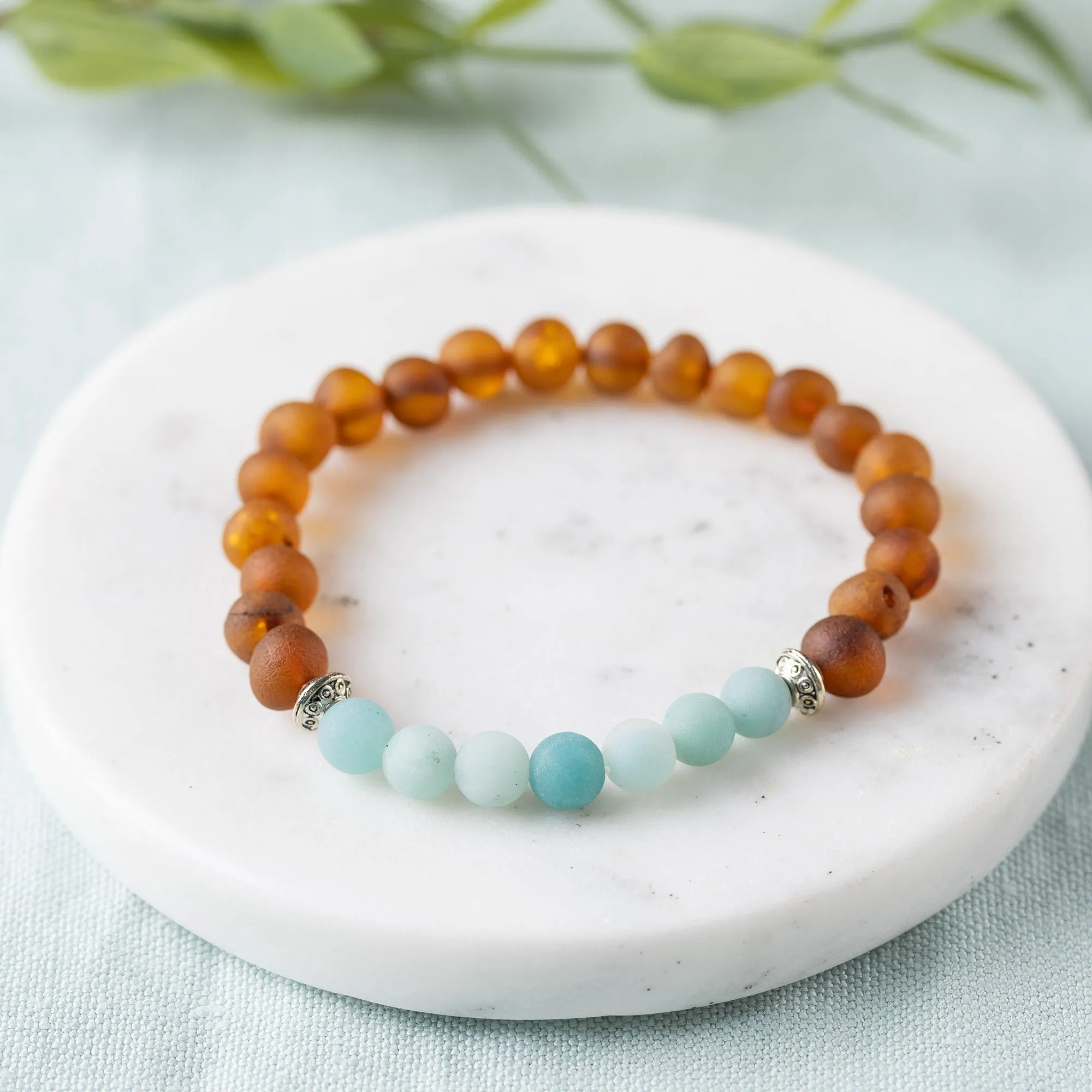 Adults | Amazonite   Raw Cognac Amber Bracelet
