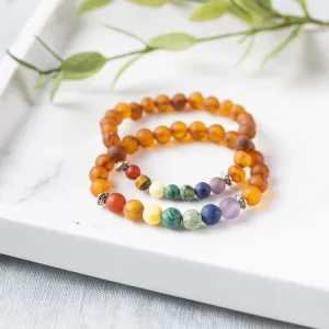 Adults | Rainbow Chakra   Raw Cognac Amber Bracelet