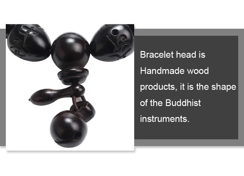 African Blackwood Engraved Sanskrit Oval Beaded Prayer Bracelet