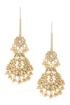 Alloy Kundan Dangler Earring in Gold and White