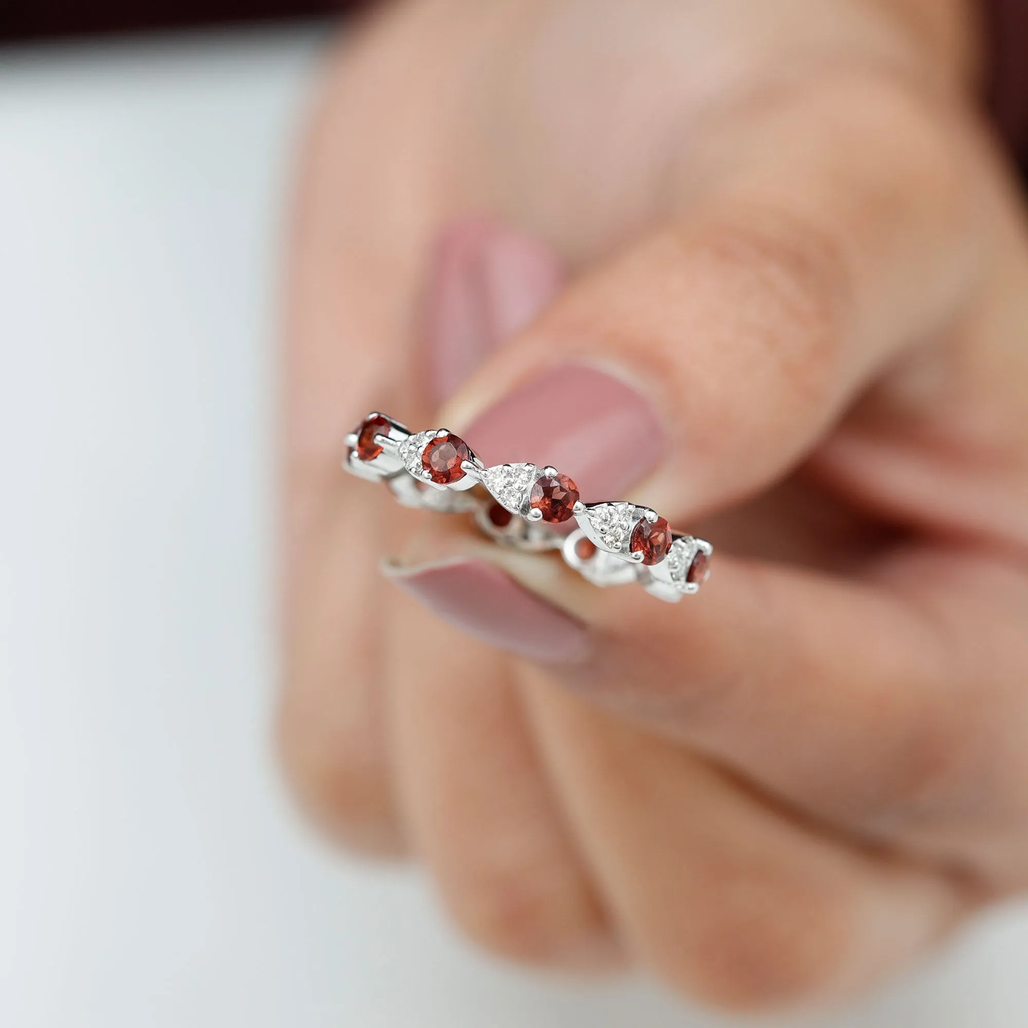 Alternate Garnet and Diamond Eternity Ring